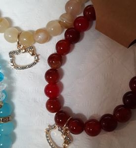 Handmade Hello Kitty Bracelet | Red Cranberry Beads with Kitty Charm NEW NWT